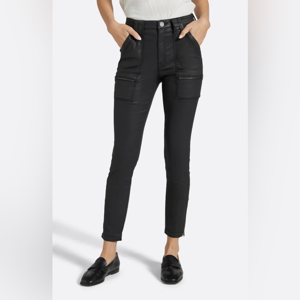 NWT Joie Park Skinny Wax Coated Pants in Caviar Size 28